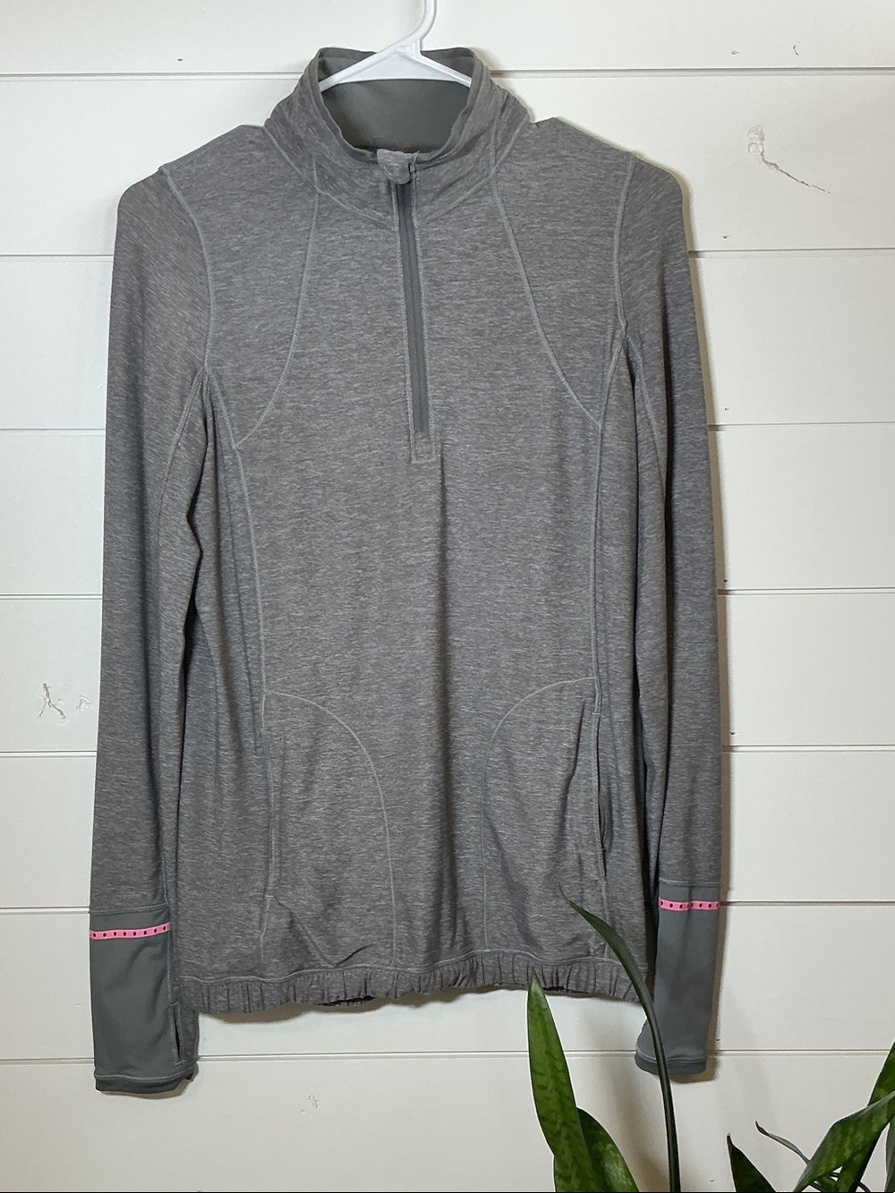 lululemon athletica Gray Half-Zip Pullover with Pink Trim
